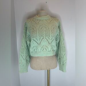 NA Topshop knitted crop pointelle jumper in light green